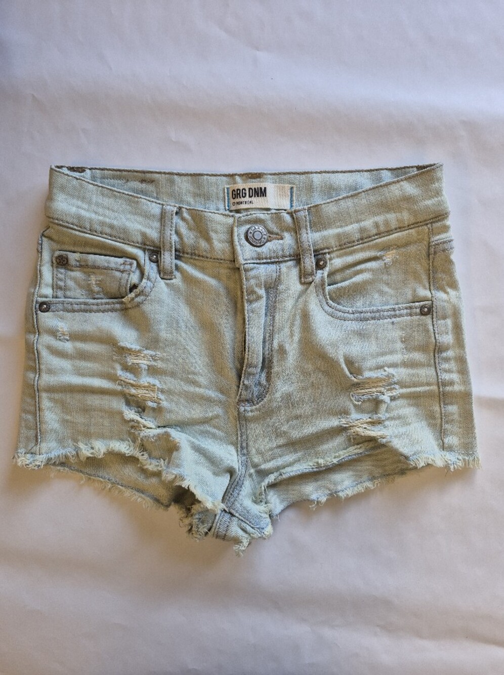 Lightwash Distressed High-Rise Denim Shorts